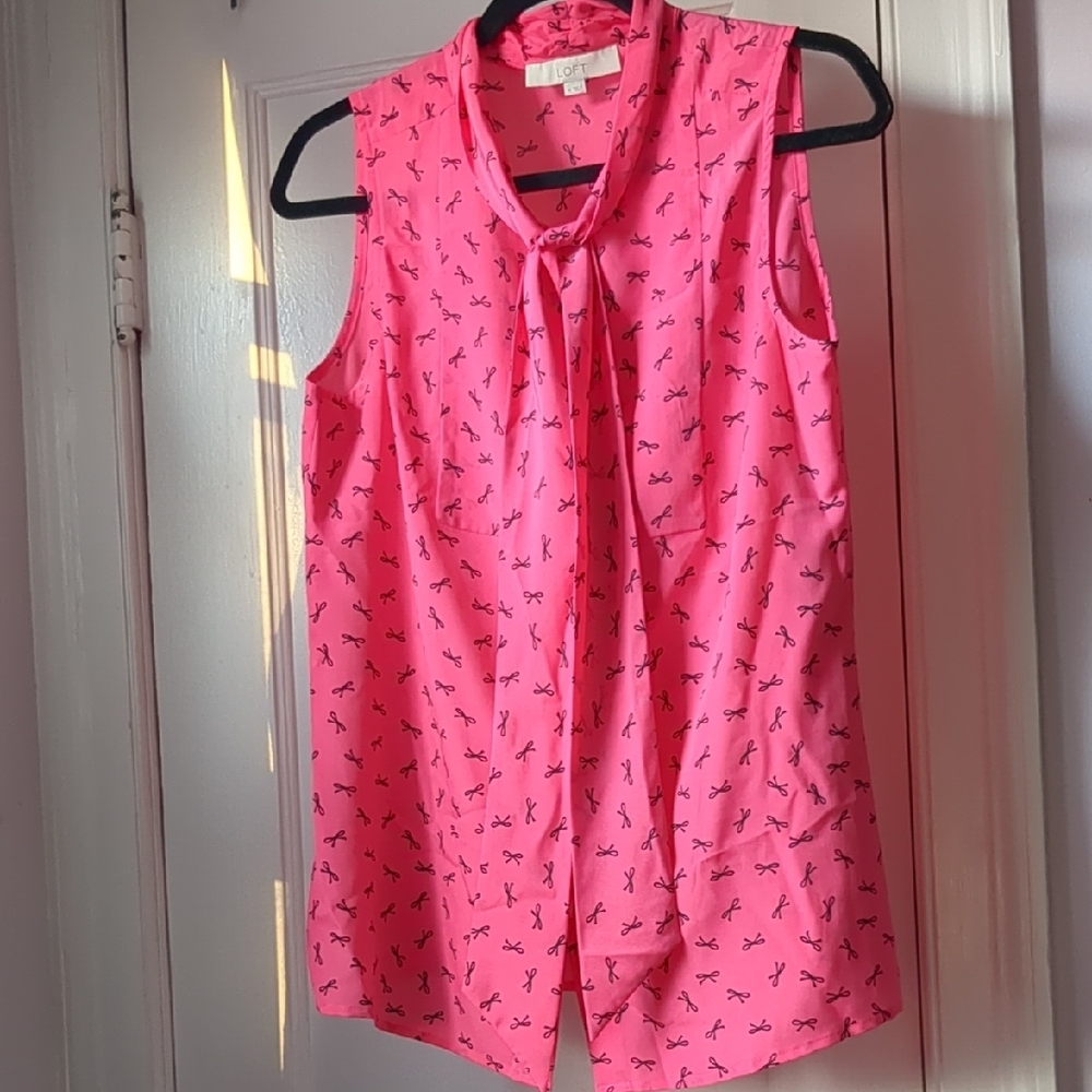 LOFT Pink Sleeveless Bow Print Top